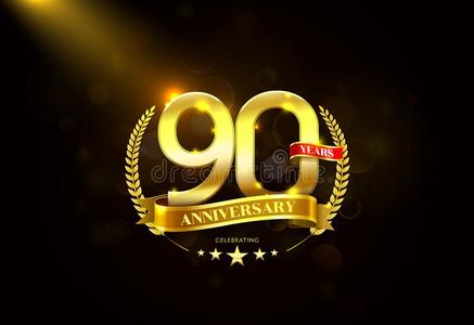 90年周年纪念日和桂冠花环金色的带