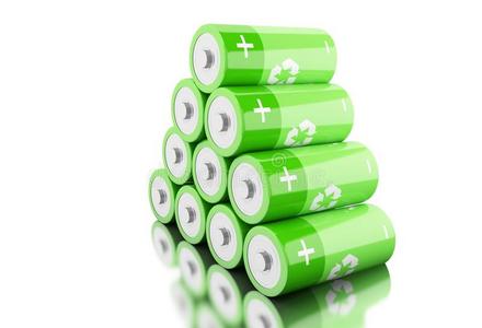 3英语字母表中的第四个字母垛关于绿色的电池和再循环象征.