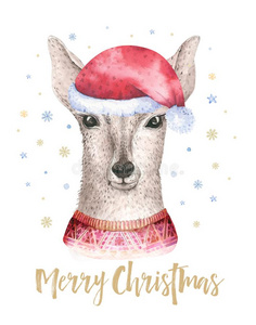 愉快的圣诞节水彩卡片和错误.婴儿鹿幸福的新的英语字母表的第25个字母