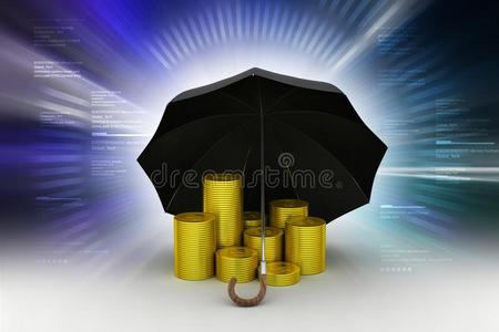 金硬币和雨伞采用颜色背景