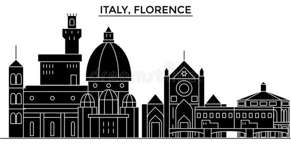 意大利,弗洛伦斯建筑学矢量城市地平线