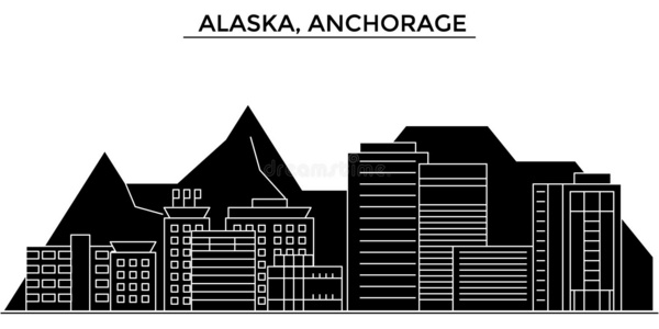 美利坚合众国,美国阿拉斯加州,抛锚建筑学矢量城市地平线,旅行