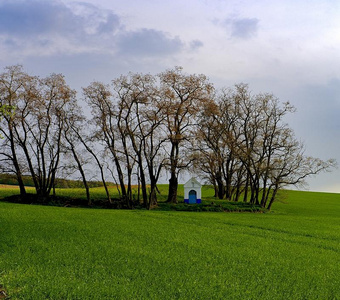 春季风景.小教堂采用指已提到的人风景.摩拉维亚的托斯卡纳区,苏