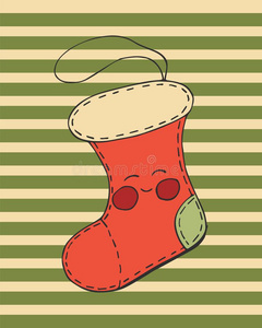 圣诞节卡片和漂亮的漫画圣诞节玩具长筒袜