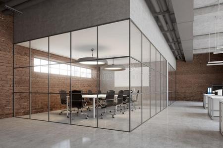 砖办公室会议房间,弓形窗,面