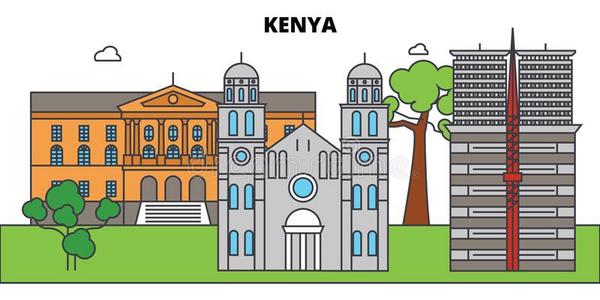 肯尼亚梗概城市地平线,直线的说明,横幅,旅行