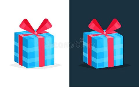 节日的赠品采用矩形的盒和有色的模式和带.