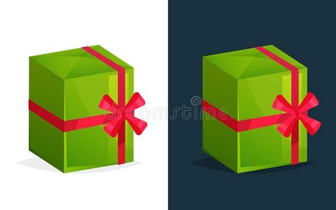 节日的赠品采用矩形的盒和有色的模式和带.