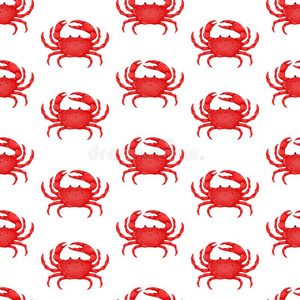 无缝的模式和平的红色的蟹隔离的向白色的背景