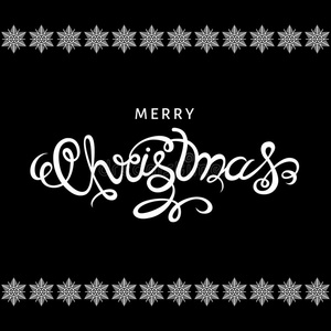 愉快的圣诞节手字体向黑的背景.
