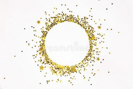星合适的金色的闪光装饰片框架安排的采用圆.