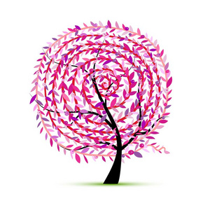 粉红色的树和叶子螺旋装饰