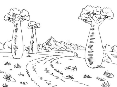 无树大草原图解的黑的白色的风景草图说明vectograp矢量图照片