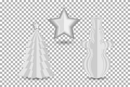放置关于创造性的纸圣诞节树,雪人和星.折纸手工.