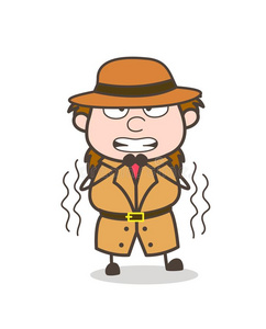 历史学家的女孩颤抖的采用害怕-女性的探险家科学家漫画矢量照片