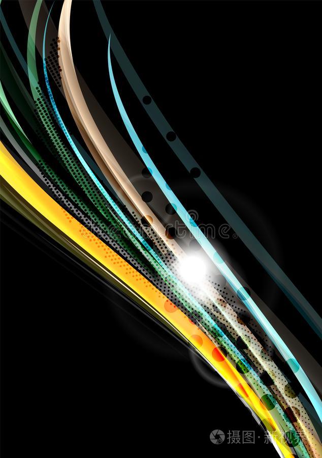 彩虹颜色波状的台词向黑的背景