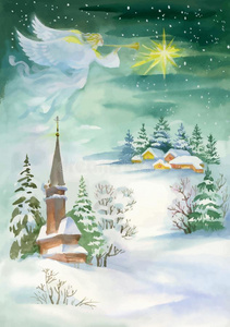 愉快的圣诞节和新的年招呼卡片和美丽的天使