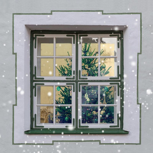 圣诞节树看见通过一be一utifull窗