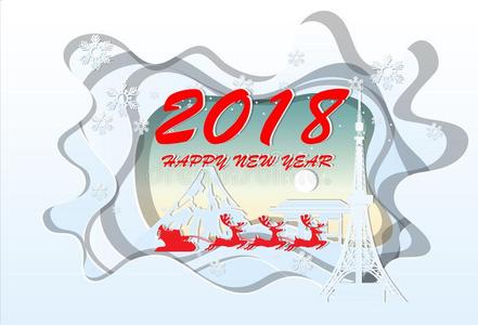 幸福的新的年2018.说明关于黑色亮漆陆标,纸艺术