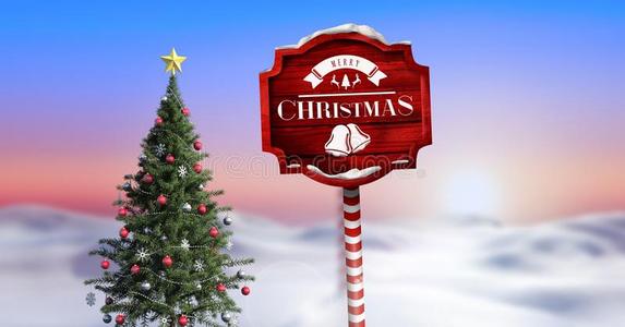 愉快的圣诞节文本向木制的指示牌采用圣诞节W采用ter陆地