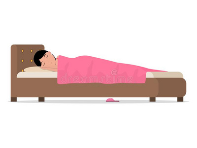 矢量漫画睡眠女人采用床在下面毛毯