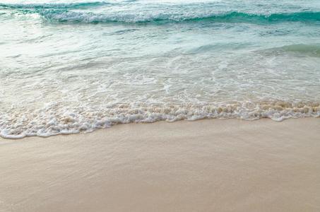 关在上面波浪关于指已提到的人洋,白色的沙向夏海滩