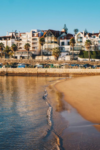 卡斯凯什海看法和海滩采用卡斯凯什,里斯本地区,葡萄牙