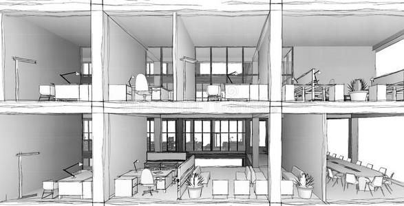 建筑学的草图绘画建筑物模型