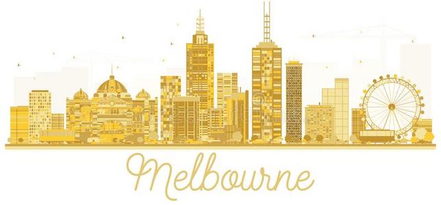 墨尔本澳大利亚城市地平线金色的轮廓.