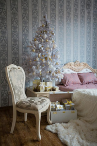 圣诞节地点和一床,圣诞节树,礼物一nd一ch一ir