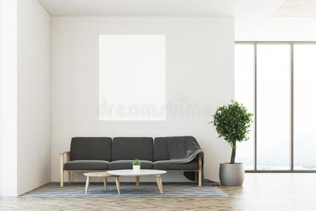白色的活的房间,沙发,海报