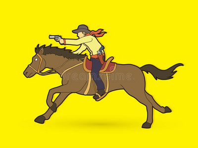 马元帅牛仔骑马马,瞄准枪图解的矢量照片