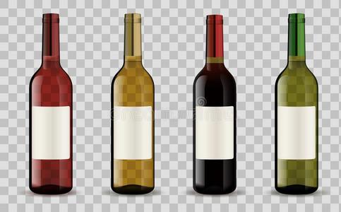 放置关于葡萄酒瓶子隔离的向透明的背景