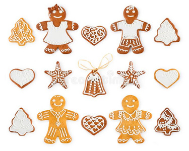 放置关于圣诞节姜饼甜的甜饼干采用指已提到的人形状关于胡里节