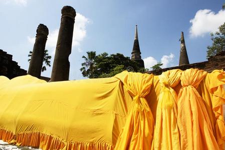 泰国或高棉的佛教寺或僧院Chillan茶蒙科尔,大城府,泰国