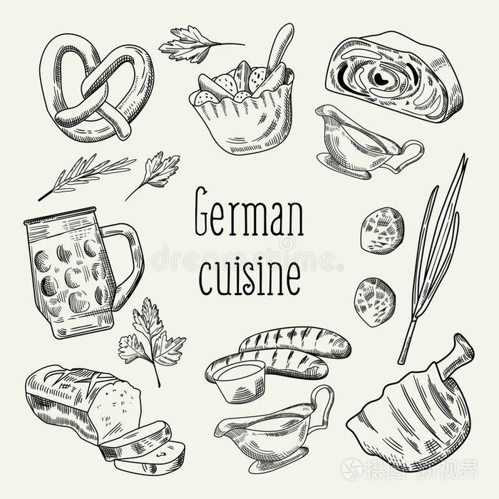 德国的传统的食物手疲惫的梗概心不在焉地乱写乱画.德国的y库西