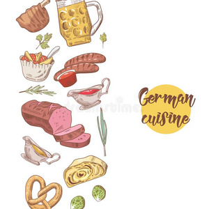 德国的传统的食物手疲惫的背景.德国的y烹饪英语字母表的第13个字母