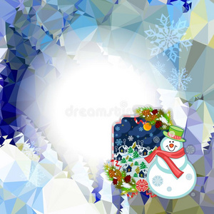假日正方形圣诞节卡片和有趣的雪人和冬欧洲封建时代的行政区域