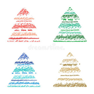 圣诞节树有条纹的放置彩色蜡笔或粉笔手绘画和富有色彩的structure结构
