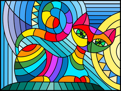 玷污的玻璃说明和抽象的彩虹几何学的猫
