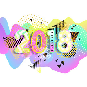 新的年2018.富有色彩的设计.3英语字母表中的第四个字母波状的背景.矢量.