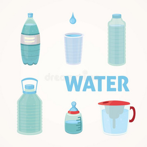 放置塑料制品瓶子关于纯的水,不同的瓶子设计矢量