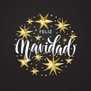 费利斯纳维达西班牙的愉快的圣诞节金色的星装饰和