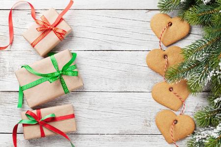 圣诞节赠品盒,冷杉树和甜饼干