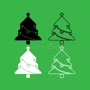 圣诞节树偶像黑的和白色的颜色放置