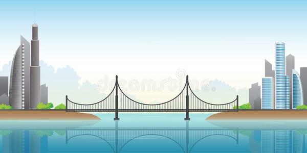全景画关于现代的城市和桥.英语字母表的第22个字母照片