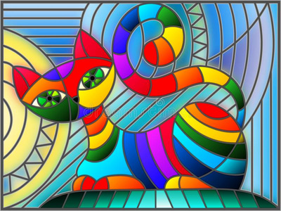 玷污的玻璃说明和抽象的几何学的猫