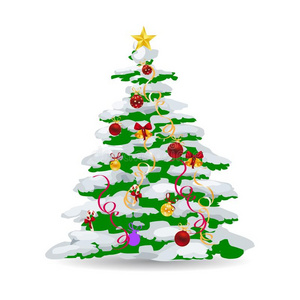 圣诞节树大量的和雪,美丽地装饰和玩具