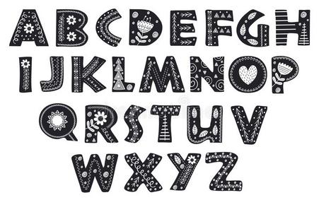 装饰的字母表采用Sc和采用avian方式颜色黑的和白色的