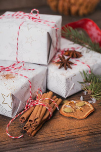圣诞节背景和装饰和赠品盒